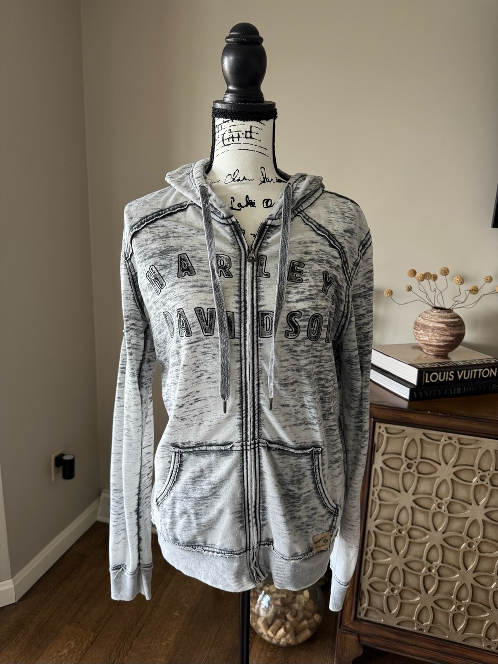 Harley-Davidson Heather Gray Patch Zip-Up Hoodie XL Vintage Adorable